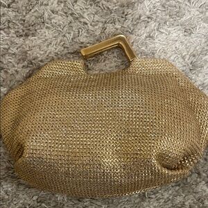 Zara Gold Mesh Clutch with Geometric Handle